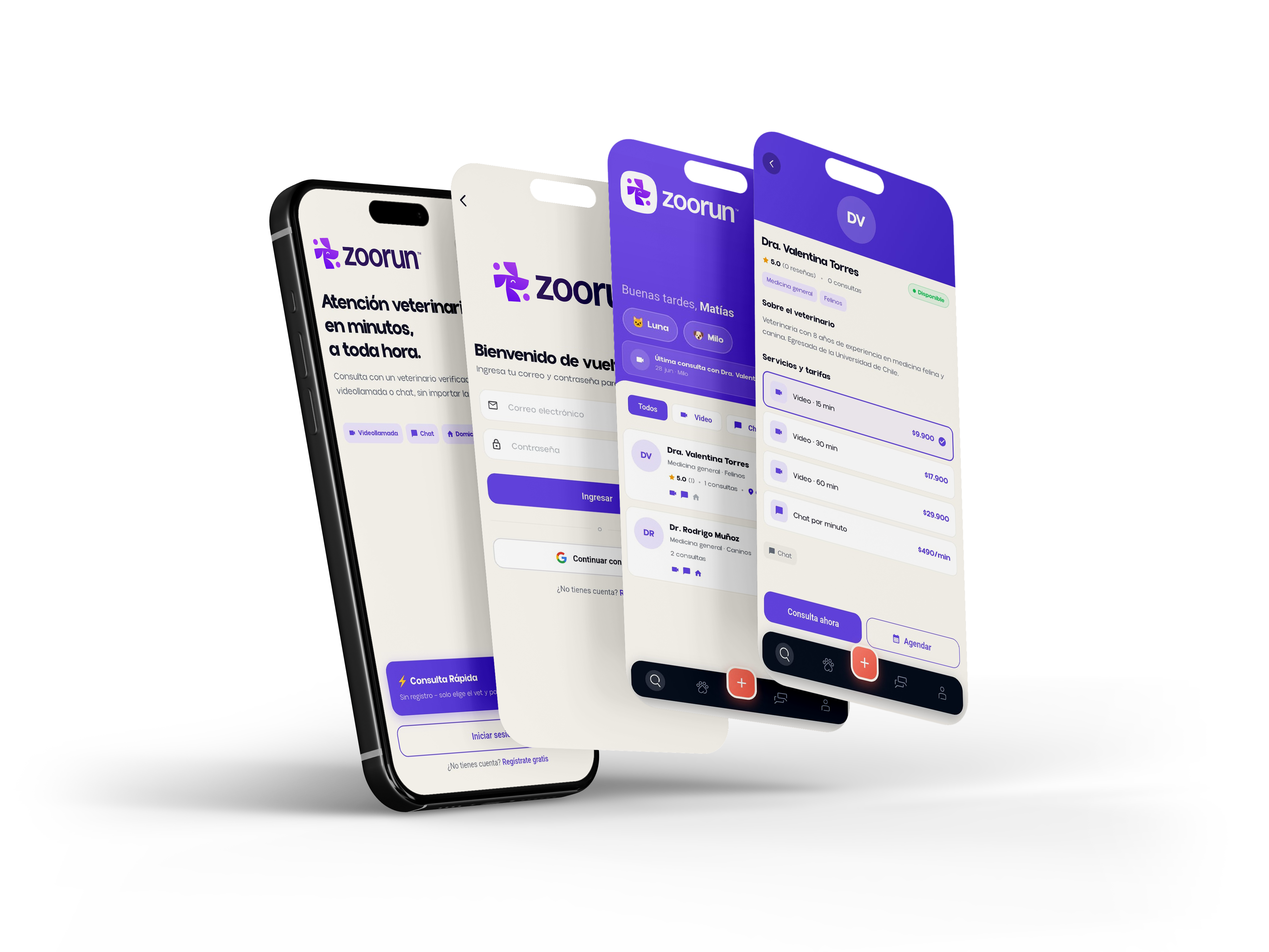 App ZooRun mostrando veterinarios cerca de ti