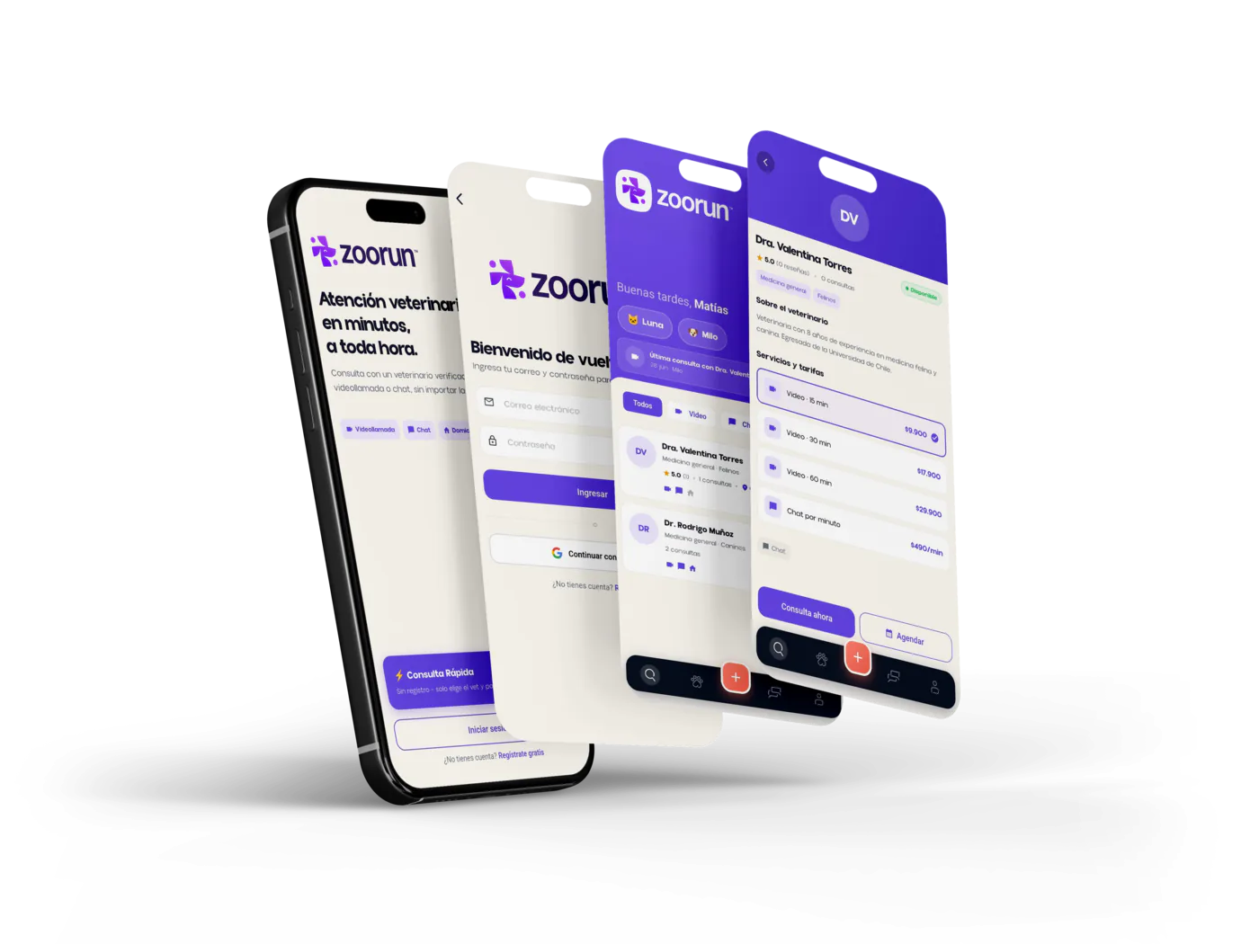 App ZooRun mostrando veterinarios cerca de ti